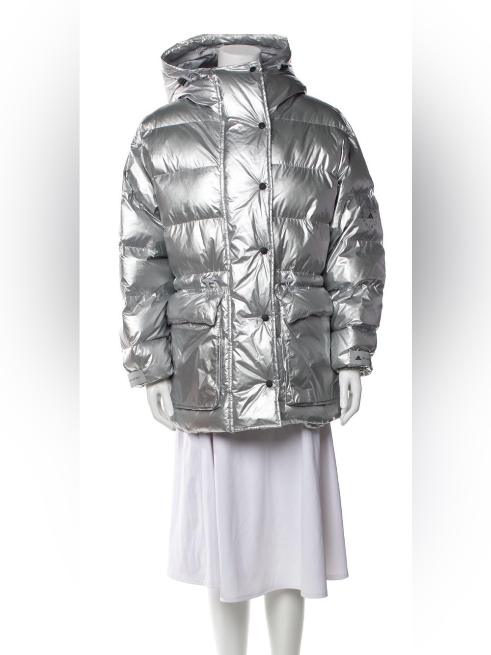 Adidas Stella McCartney Silver Metallic Hooded Puffer Coat
